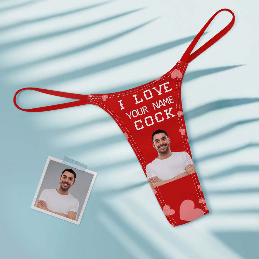 Cadeau De La Saint-valentin Coloré Tanga Thong Des Femmes De Visage Personnalisé I Love Your Cock -