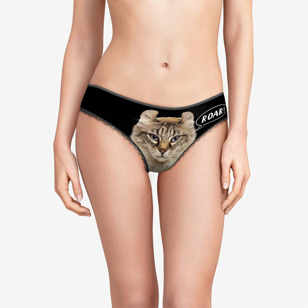 Culottes Pour Femmes Visage Personnalisé Sexy Funny Naughty Animal Cat Roar Cadeaux Pour Elle -