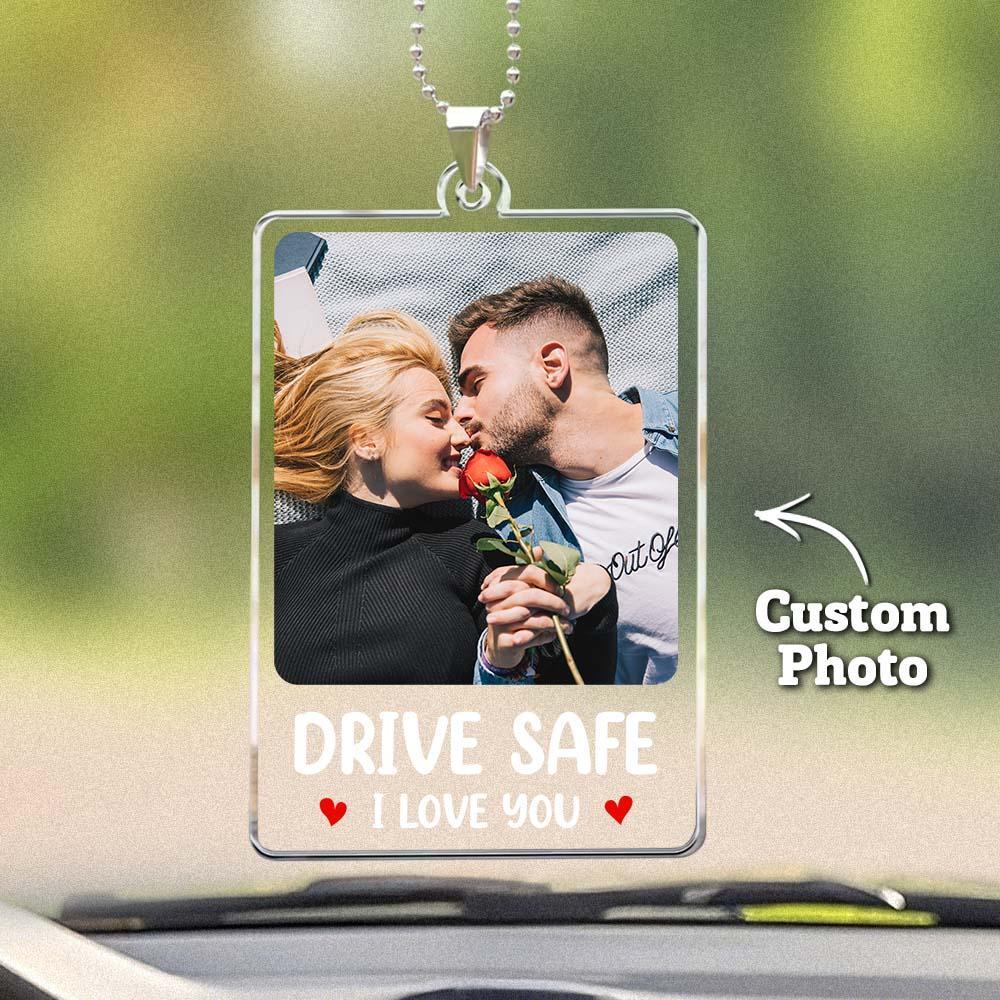Photo Personnalisée Vue Arrière Drive Safe, I Love You - Accessoire De Rétroviseur Photo Personnalisé