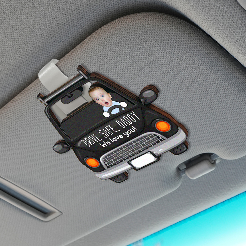 Photo Personnalisée En Bois Voiture Visière Clip Personnalisé Bébés Visage Lecteur Sûr Papa