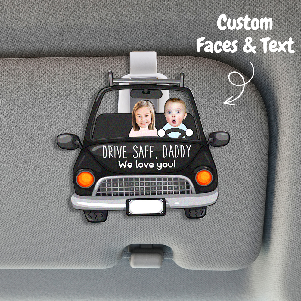 Photo Personnalisée En Bois Voiture Visière Clip Personnalisé Bébés Visage Lecteur Sûr Papa