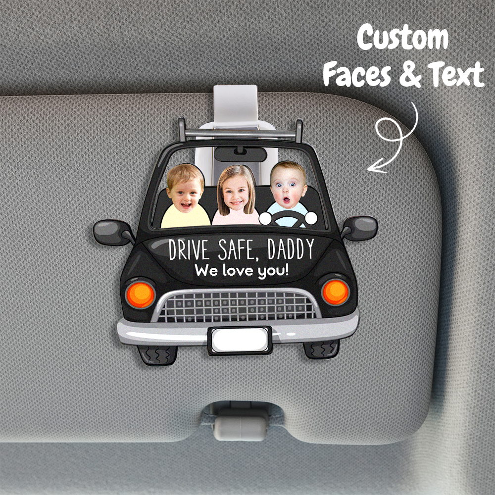 Photo Personnalisée En Bois Voiture Visière Clip Personnalisé Bébés Visage Lecteur Sûr Papa