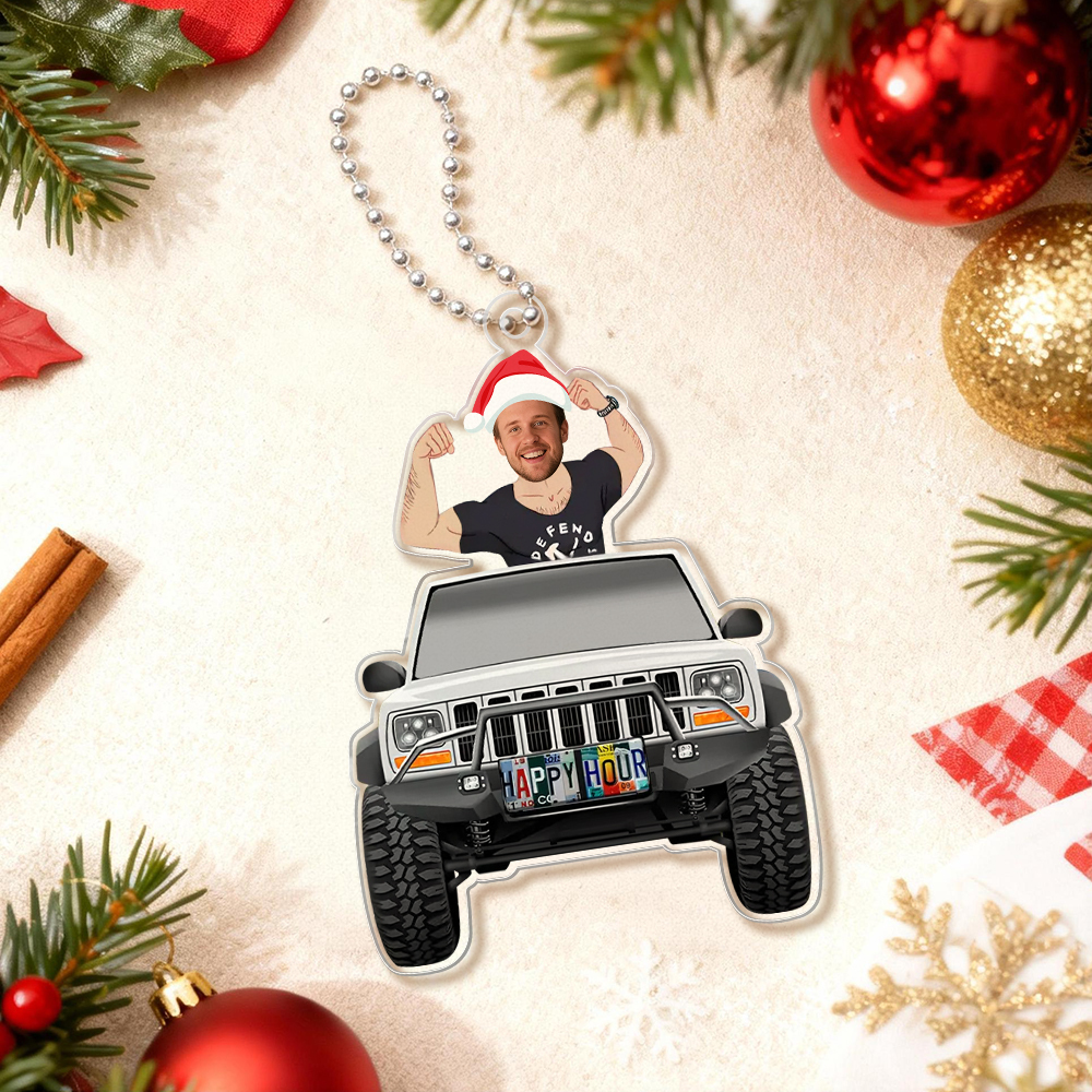 Ornement De Voiture Personnalisé En Acrylique « Muscle Daddy Happy Hour » - Cadeau De Noël - MaPhotochaussetteFr