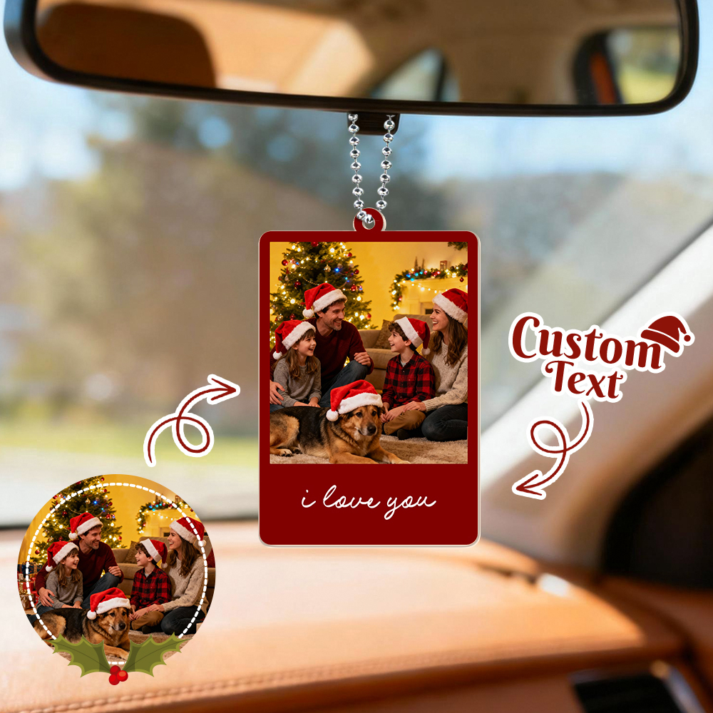 Étiquette De Miroir De Voiture Avec Photo Personnalisée, Ornement De Photo, Conduite En Toute Sécurité, Rétroviseur, Cadeau De Noël - MaPhotochaussetteFr