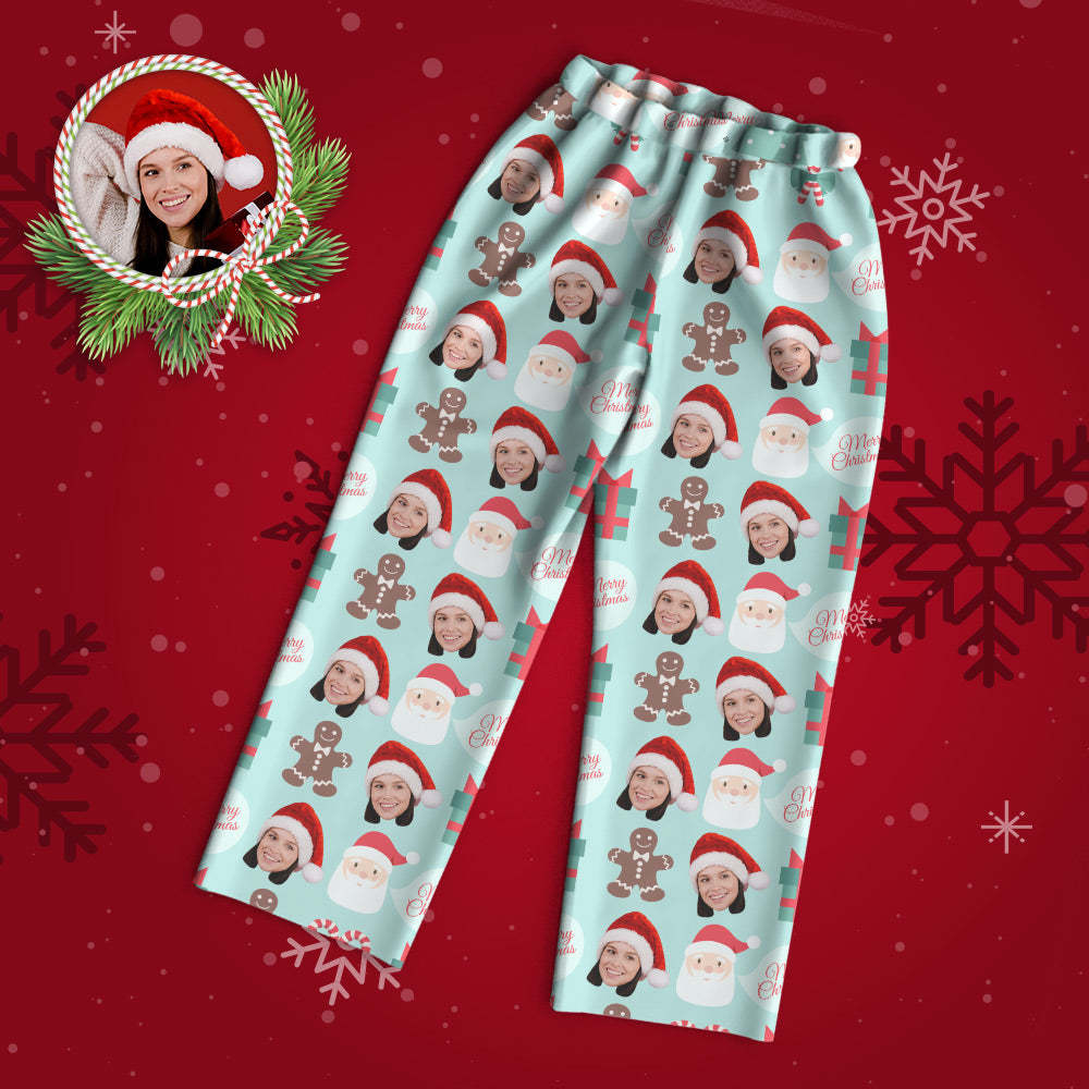 Pyjama Visage Personnalisé Pyjama Photo Personnalisé Père Noël Et Bonhomme En Pain D'épices Joyeux Noël -