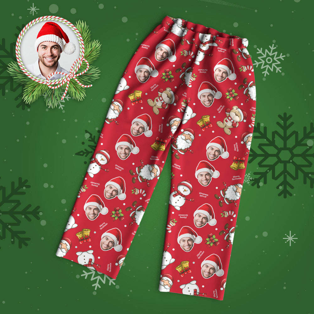 Pyjama Visage Personnalisé Pyjama Photo Rouge Personnalisé Joyeux Noël -