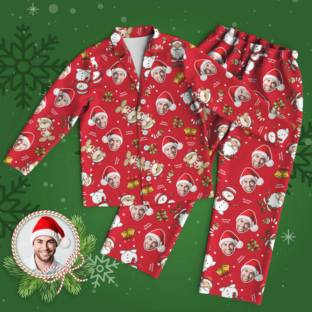Pyjama Visage Personnalisé Pyjama Photo Rouge Personnalisé Joyeux Noël -