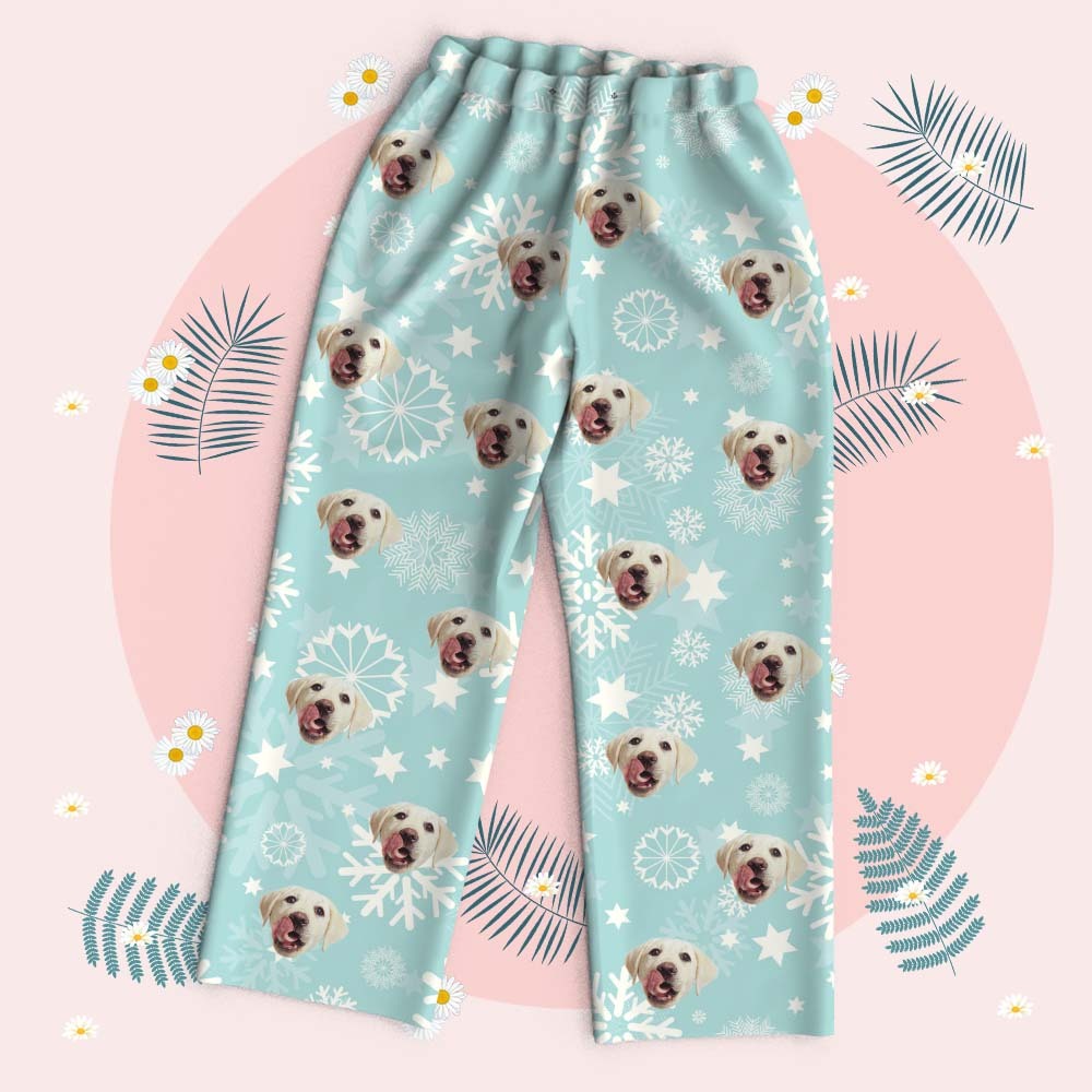 Pyjama Personnalisé À Manches Longues Avec Visage Amoureux Des Animaux De Compagnie, Vêtements De Nuit, Visage De Noël, Photo Personnalisée, Pyjama De Père Noël Bleu, Cadeau - MaPhotochaussetteFr