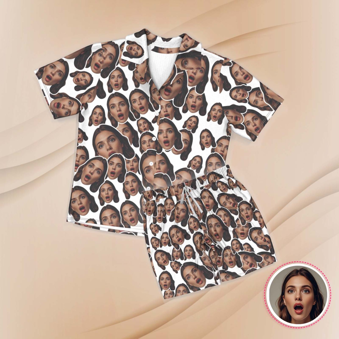 Pyjamas À Manches Courtes Avec Visage Personnalisé Vêtements De Nuit Personnalisés Pour Femmes Cadeaux D’amour Pour Elle - MaPhotochaussetteFr