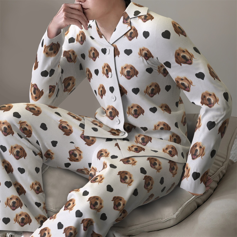 Pyjama À Manches Longues Personnalisé Avec Photo Et Cœur - MaPhotochaussetteFr