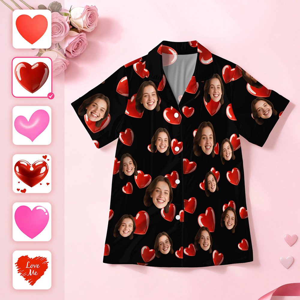 Pyjamas À Manches Courtes Personnalisés Avec Visage Et Cœur, Vêtements De Nuit Pour Couples, Cadeaux De Saint-valentin Pour Lui - MaPhotochaussetteFr