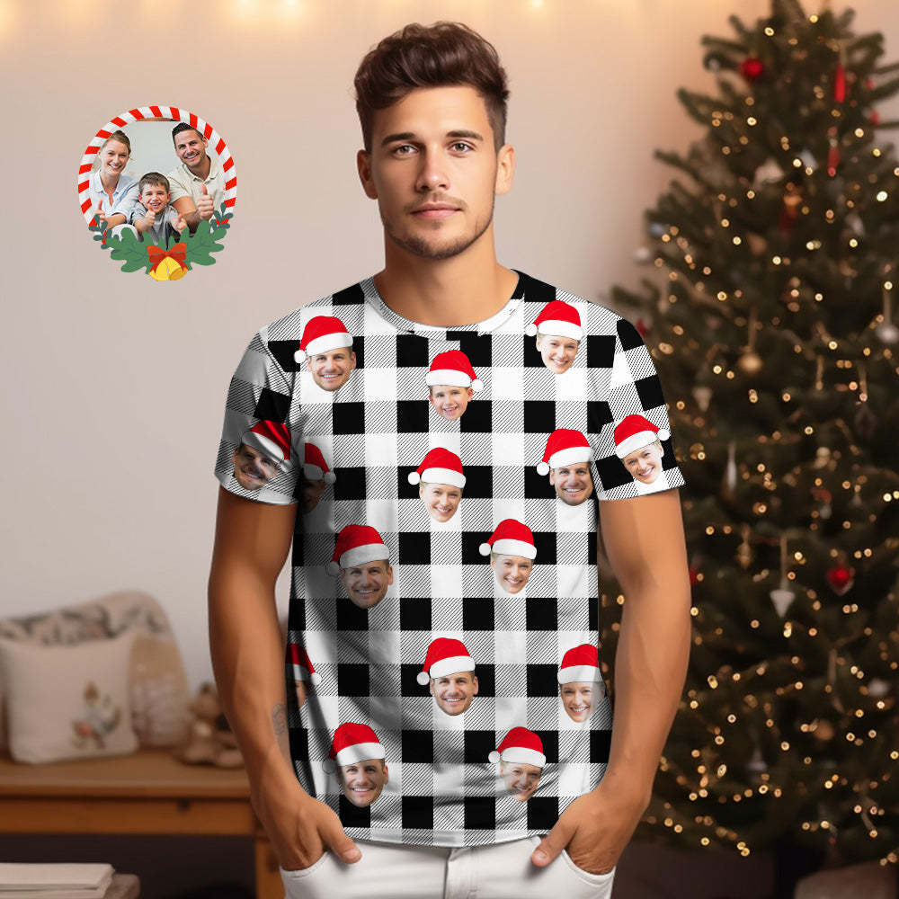 T-shirt À Carreaux Buffalo Personnalisé T-shirts Visage Personnalisés Joyeux Noël -