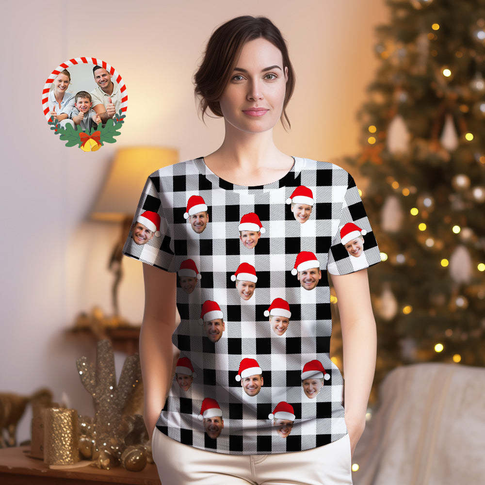 T-shirt À Carreaux Buffalo Personnalisé T-shirts Visage Personnalisés Joyeux Noël -