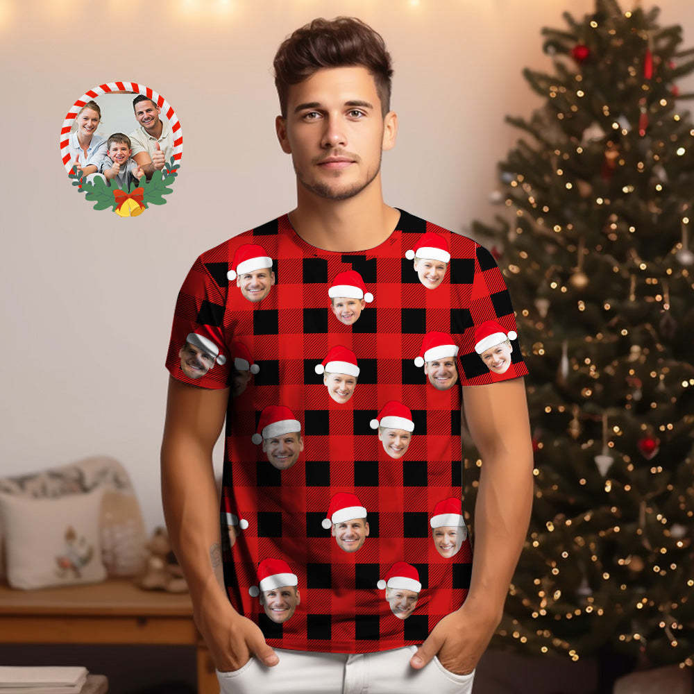 T-shirt À Carreaux Buffalo Personnalisé T-shirts Visage Personnalisés Joyeux Noël -