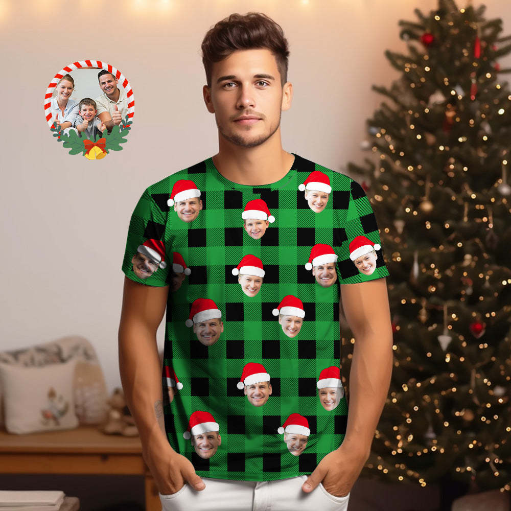 T-shirt À Carreaux Buffalo Personnalisé T-shirts Visage Personnalisés Joyeux Noël -