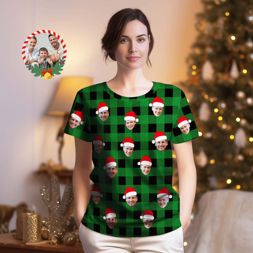 T-shirt À Carreaux Buffalo Personnalisé T-shirts Visage Personnalisés Joyeux Noël -