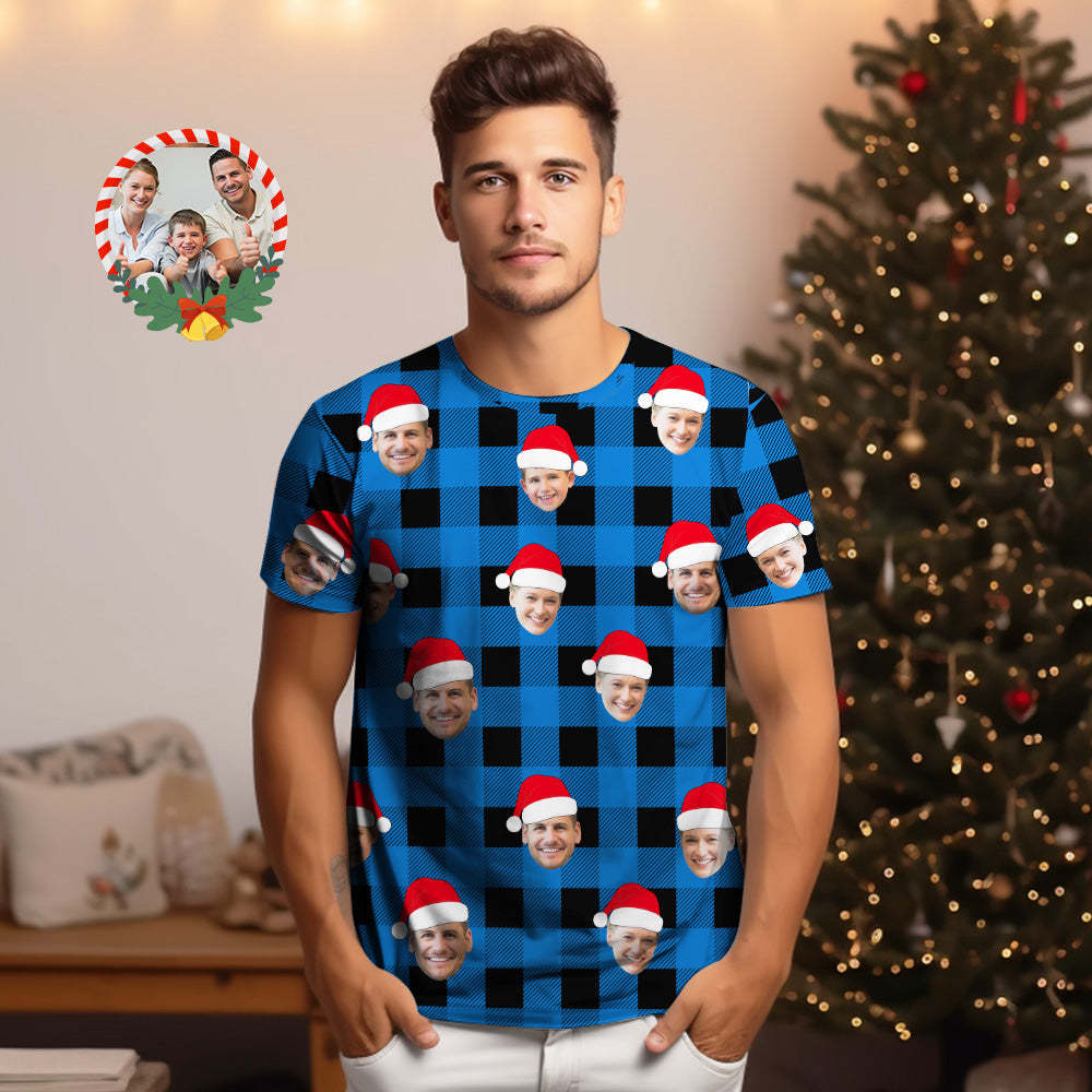 T-shirt À Carreaux Buffalo Personnalisé T-shirts Visage Personnalisés Joyeux Noël -