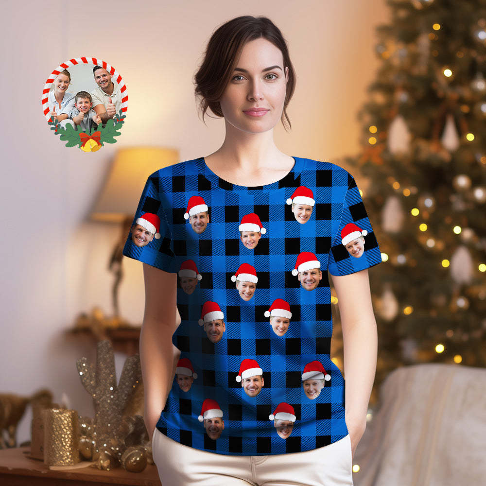 T-shirt À Carreaux Buffalo Personnalisé T-shirts Visage Personnalisés Joyeux Noël -