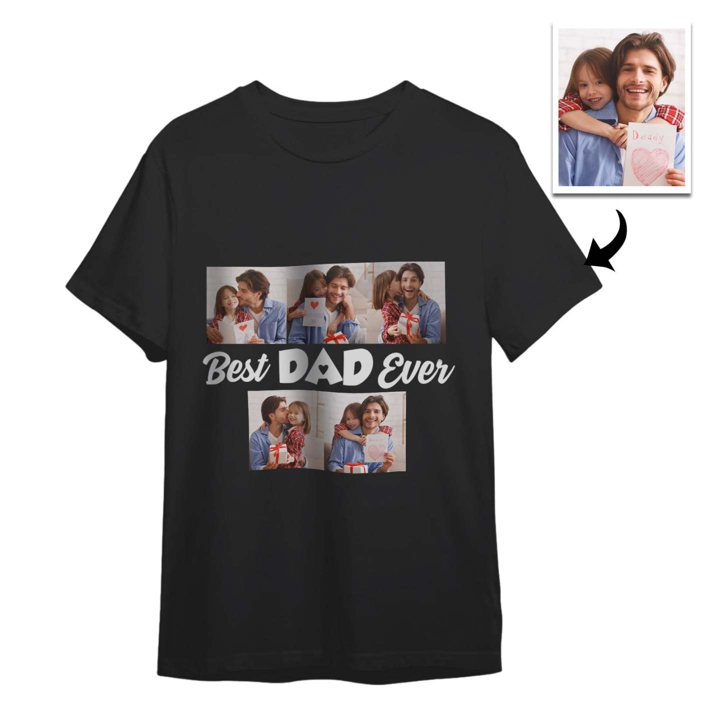 T-shirt Personnalisé Avec 5 Photos Avec Le Meilleur Papa De Tous Les Temps, Cadeau De Fête Des Pères - MaPhotochaussetteFr