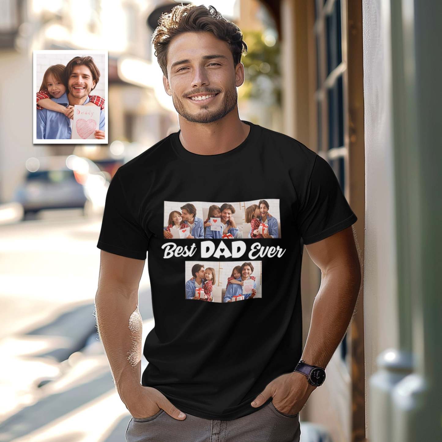 T-shirt Personnalisé Avec 5 Photos Avec Le Meilleur Papa De Tous Les Temps, Cadeau De Fête Des Pères - MaPhotochaussetteFr