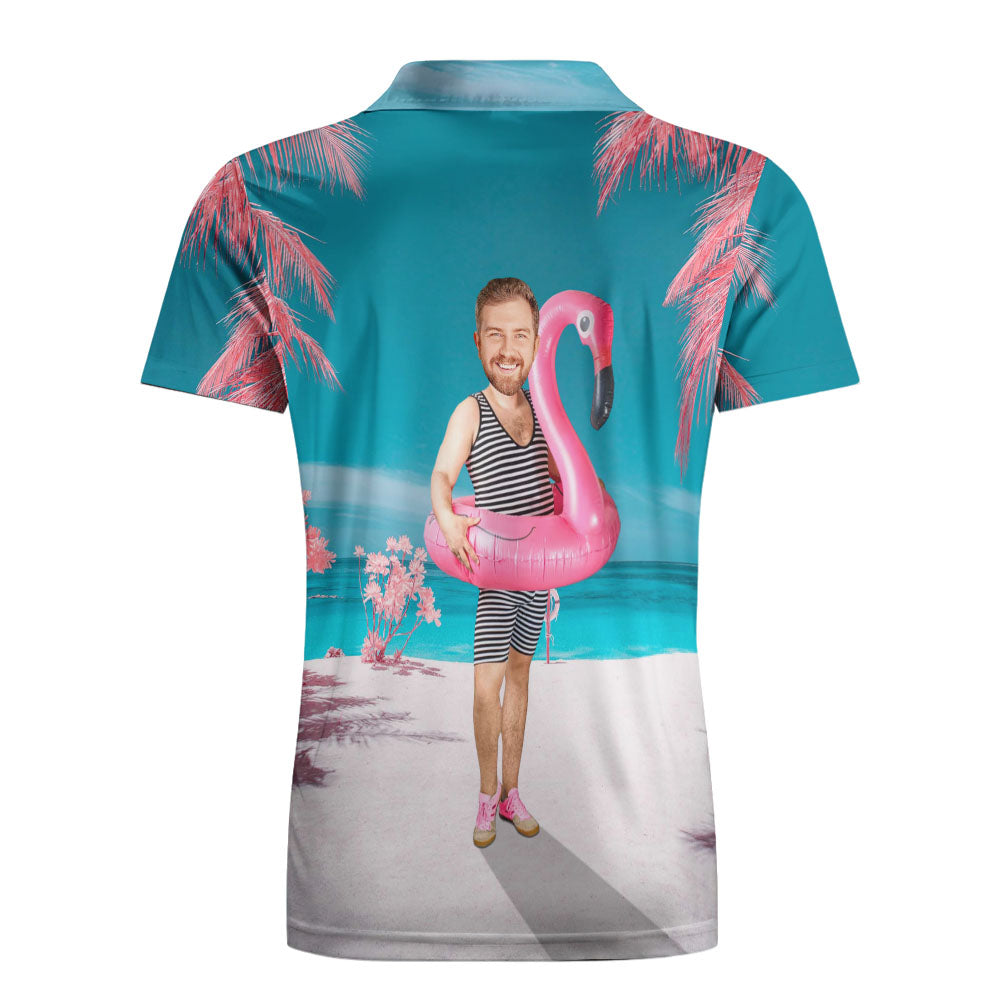 Polo Flamant Rose Personnalisé Avec Anneau De Bain, Visage Amusant, Pour Hommes