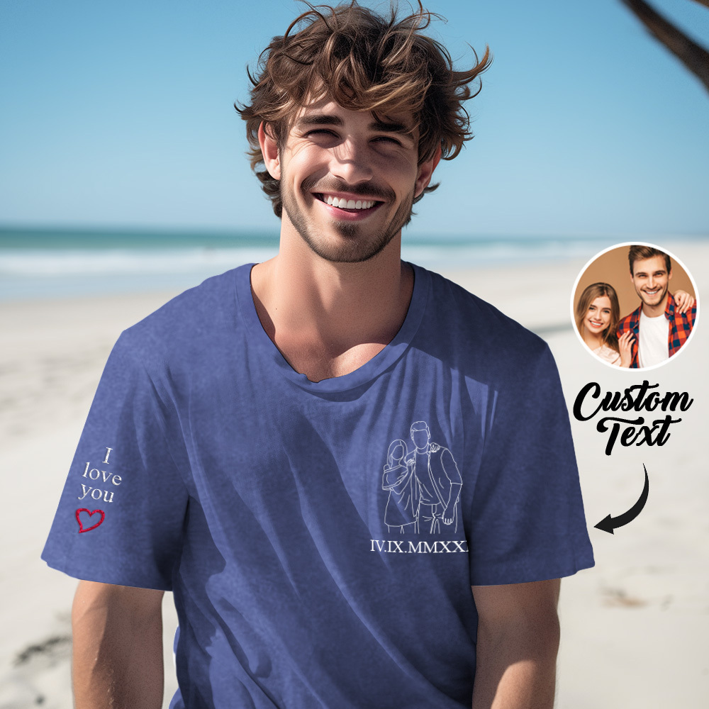 Chemise Photo Brodée, Portrait De Chemise Photo, Chemise Personnalisée Avec Chemise De Couleurs De Confort De Broderie Photo, Chemise Personnalisée Pour Couple