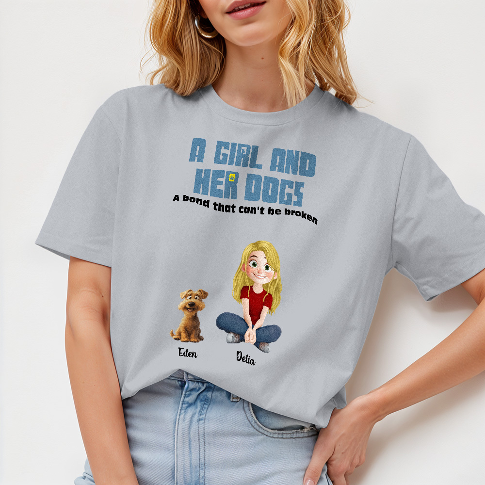 T-shirt De Dessin Animé Personnalisé, Lien Incassable Avec Mes Chiens, Chemise Avec Nom Personnalisé - MaPhotochaussetteFr