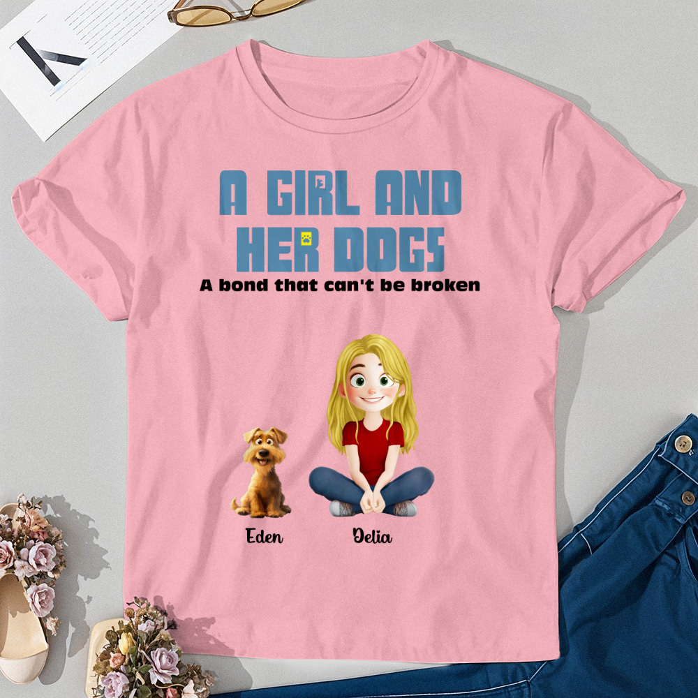 T-shirt De Dessin Animé Personnalisé, Lien Incassable Avec Mes Chiens, Chemise Avec Nom Personnalisé - MaPhotochaussetteFr