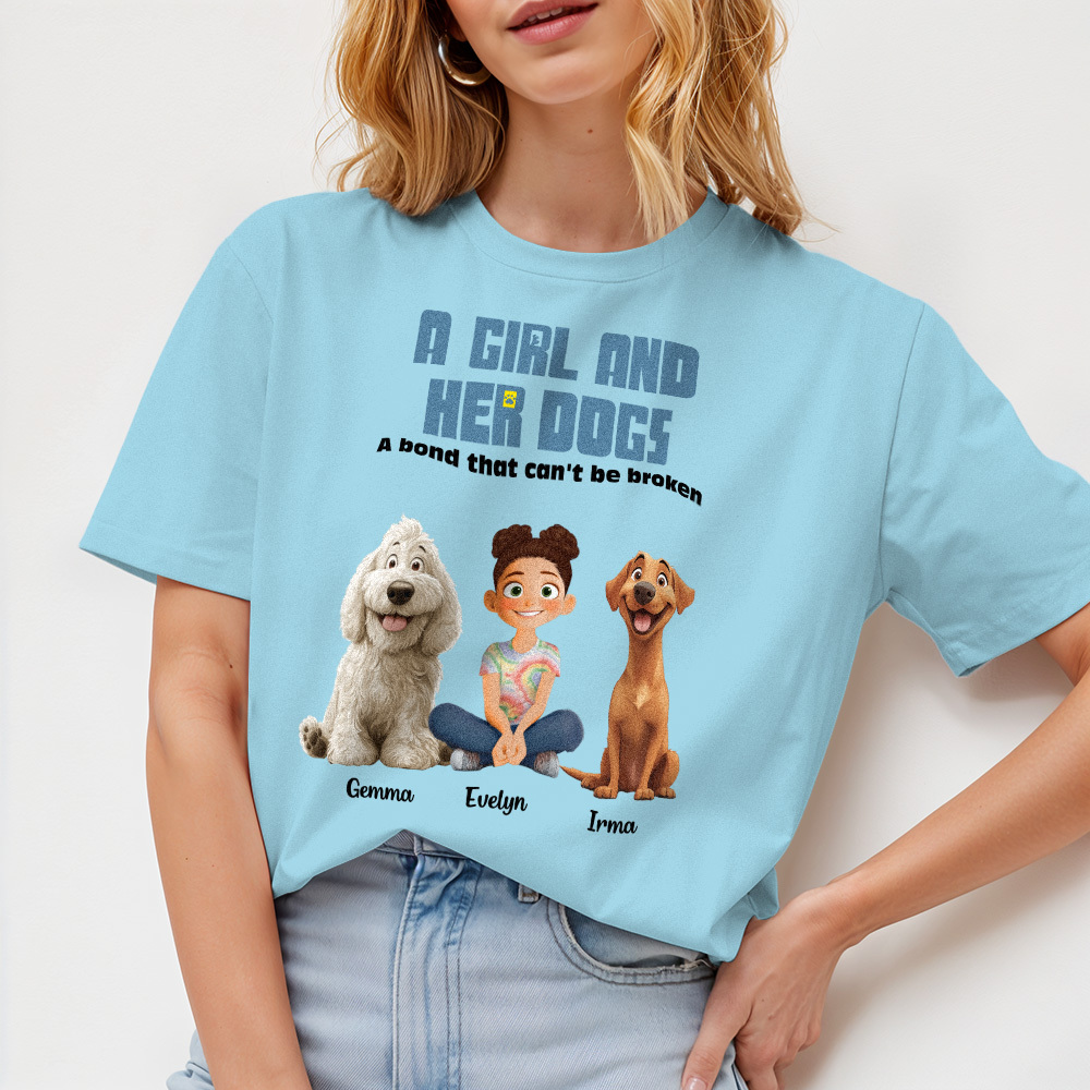 T-shirt De Dessin Animé Personnalisé, Lien Incassable Avec Mes Chiens, Chemise Avec Nom Personnalisé - MaPhotochaussetteFr