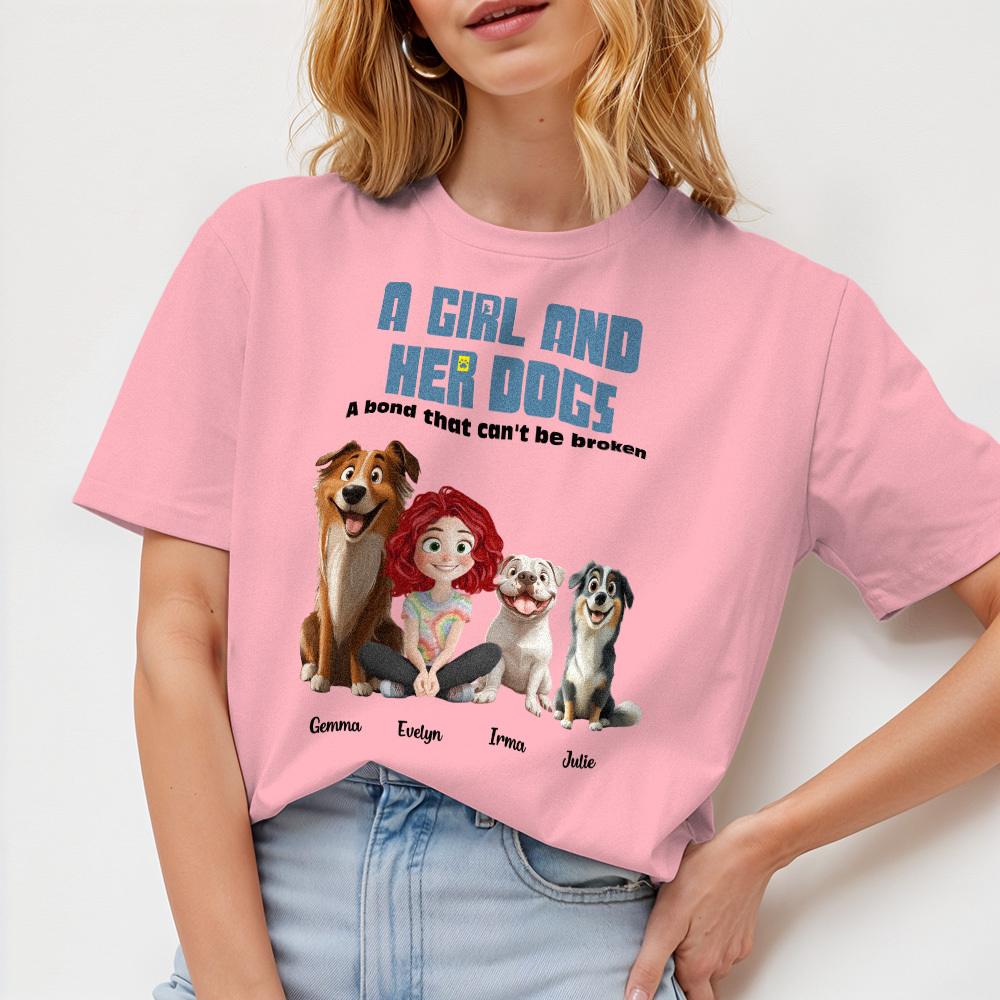 T-shirt De Dessin Animé Personnalisé, Lien Incassable Avec Mes Chiens, Chemise Avec Nom Personnalisé - MaPhotochaussetteFr