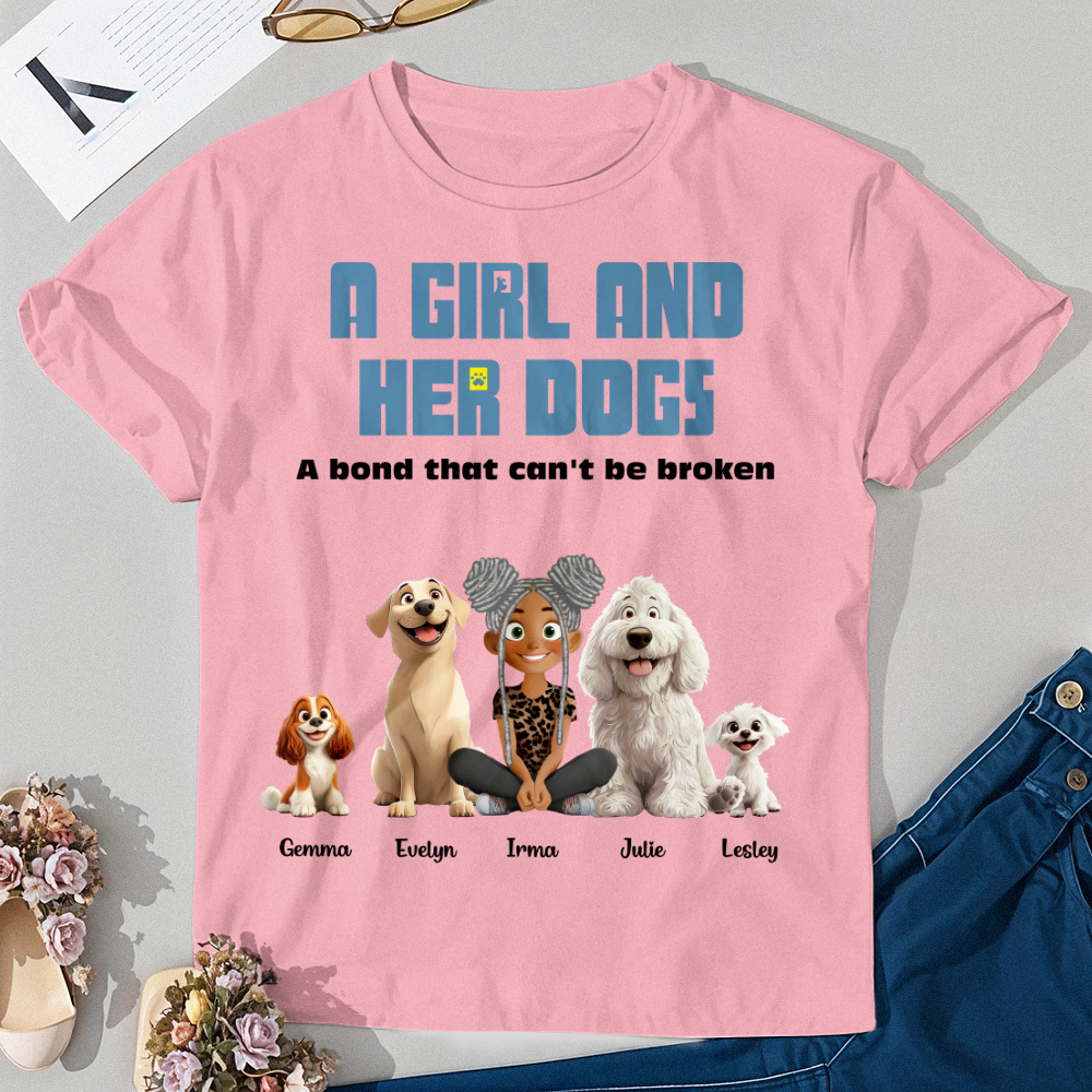 T-shirt De Dessin Animé Personnalisé, Lien Incassable Avec Mes Chiens, Chemise Avec Nom Personnalisé - MaPhotochaussetteFr