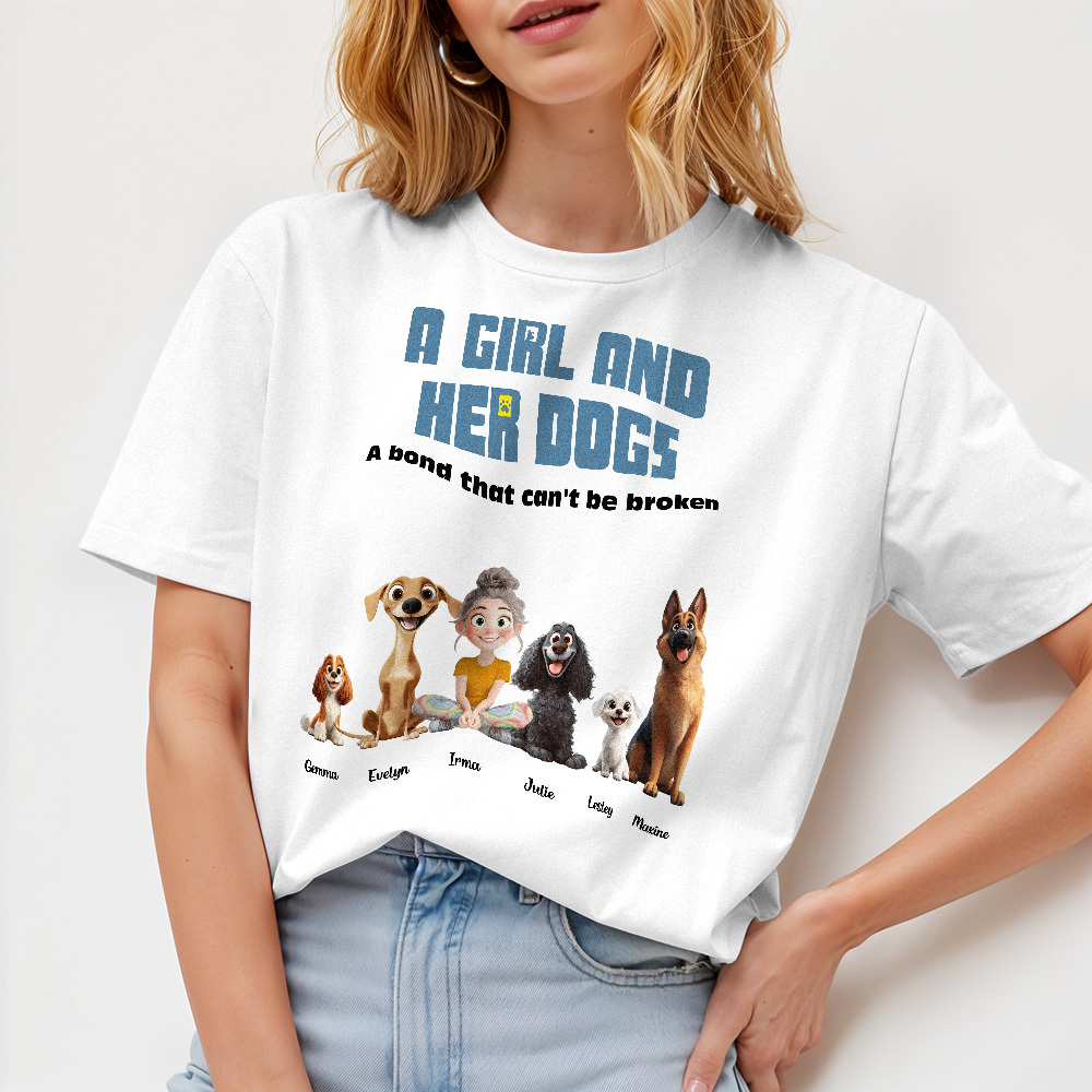 T-shirt De Dessin Animé Personnalisé, Lien Incassable Avec Mes Chiens, Chemise Avec Nom Personnalisé - MaPhotochaussetteFr
