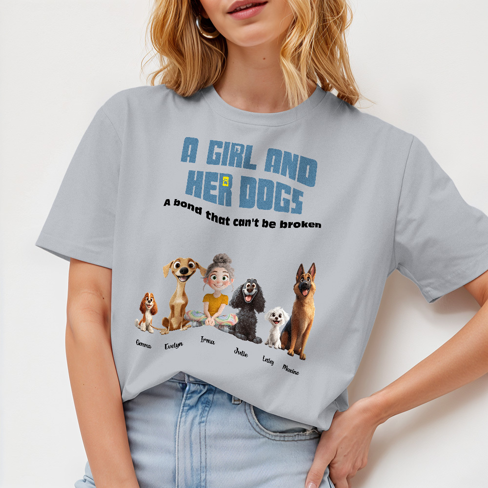 T-shirt De Dessin Animé Personnalisé, Lien Incassable Avec Mes Chiens, Chemise Avec Nom Personnalisé - MaPhotochaussetteFr