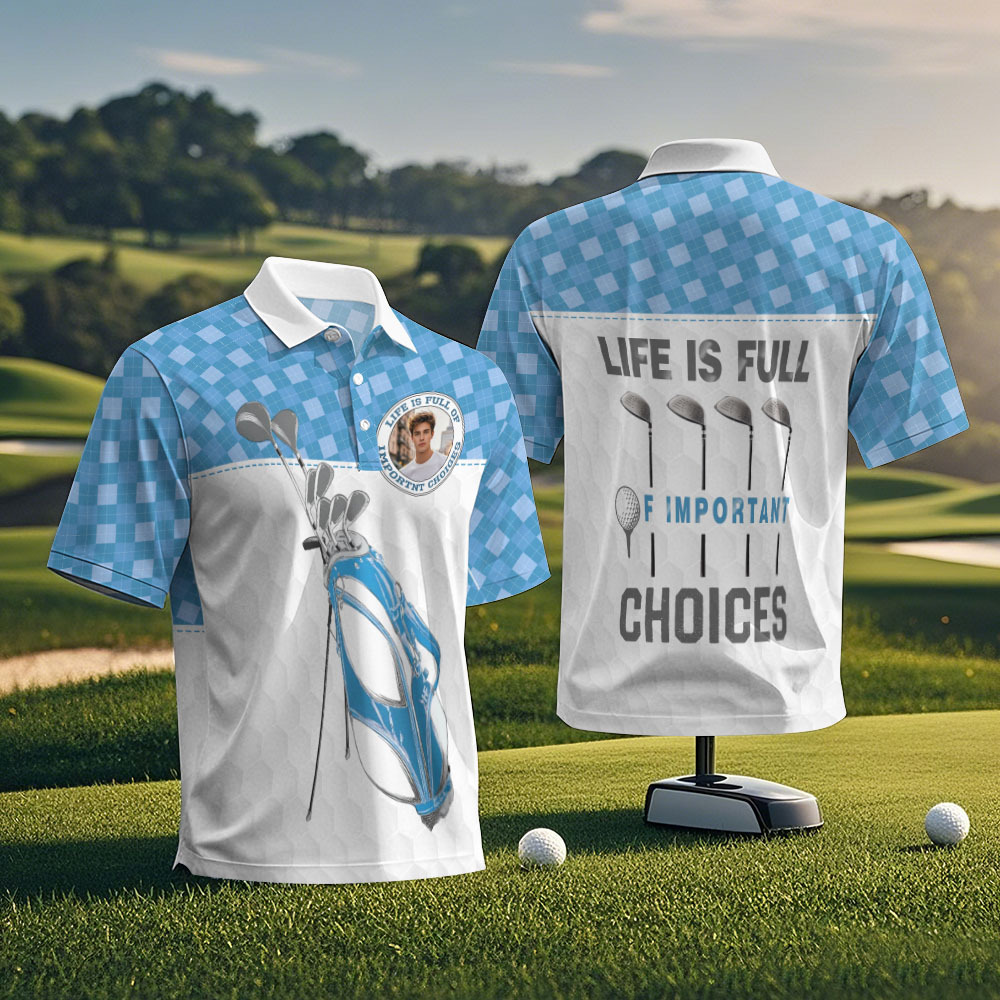 Polo De Golf Avec Logo Personnalisé, Bleu Sarcelle, Blanc, Palmiers Hawaïens, Polo De Performance, Cadeau - MaPhotochaussetteFr