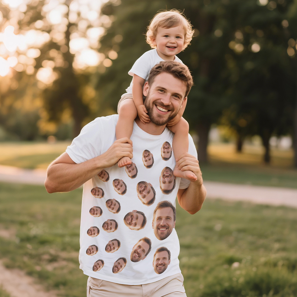 T-shirt Photo Personnalisé Pour Père, T-shirt Humoristique Personnalisé Pour La Fête Des Pères, Grande Et Petite Tête