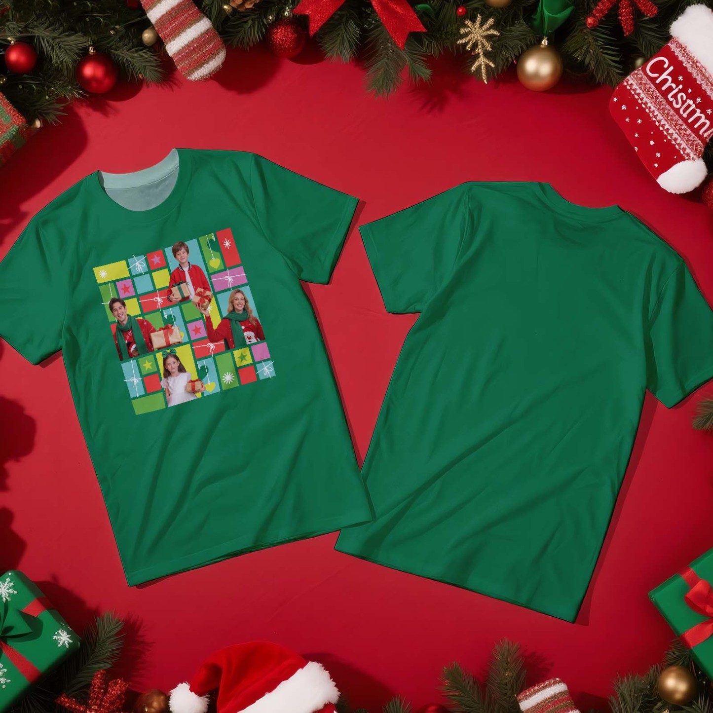 T-shirts Photo Personnalisés Multi-images - Cadeau De Noël Personnalisé Pour La Famille Et Les Amis - MaPhotochaussetteFr