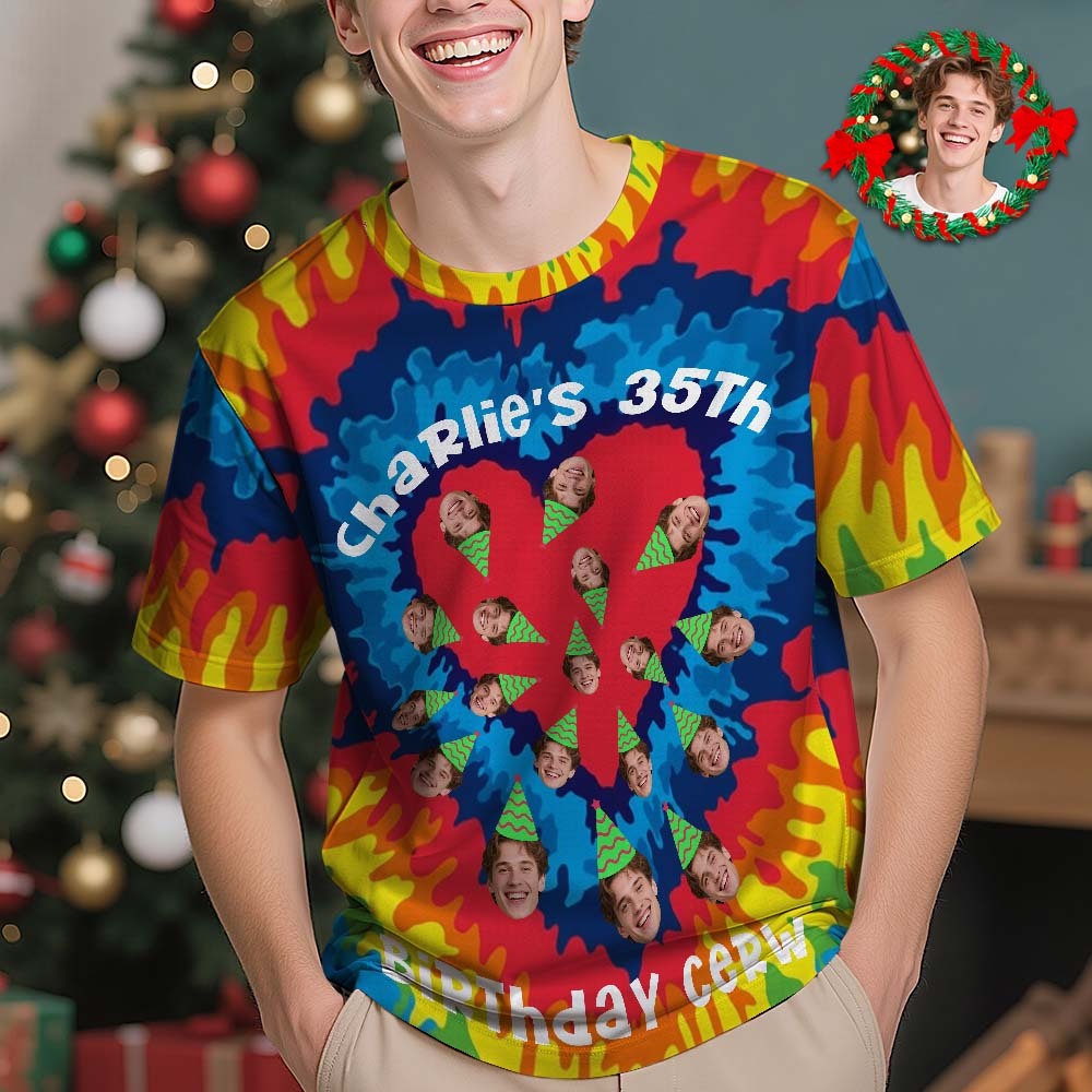 T-shirt Personnalisé « face Mash » Avec Chapeau D'anniversaire, Cadeau D'anniversaire Ou De Noël Personnalisé Pour La Famille Et Les Amis - MaPhotochaussetteFr