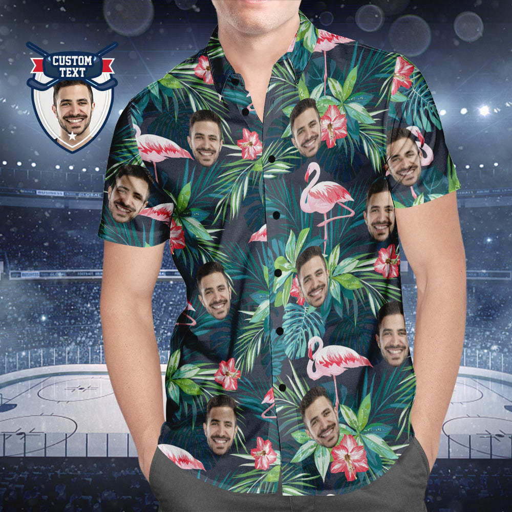 Custom Printed Hawaiian Shirt for Fans Personalized Face and Text Hawaiian Shirt Gift for fans - Flamingo