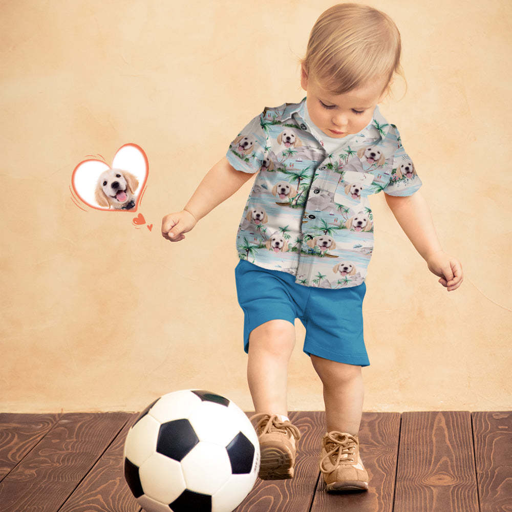 Chemise Hawaïenne Enfant Personnalisée Visage De Chien Vue Mer -