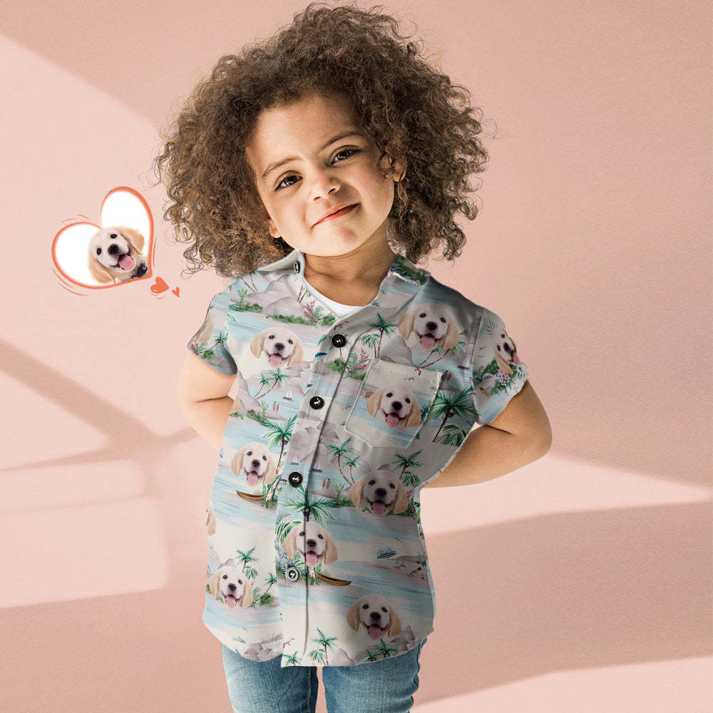 Chemise Hawaïenne Enfant Personnalisée Visage De Chien Vue Mer -