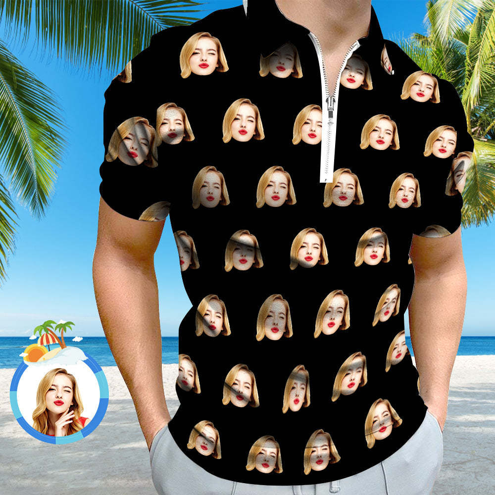Polo Visage Personnalisé Avec Fermeture Éclair Polo Homme Pour Lui -
