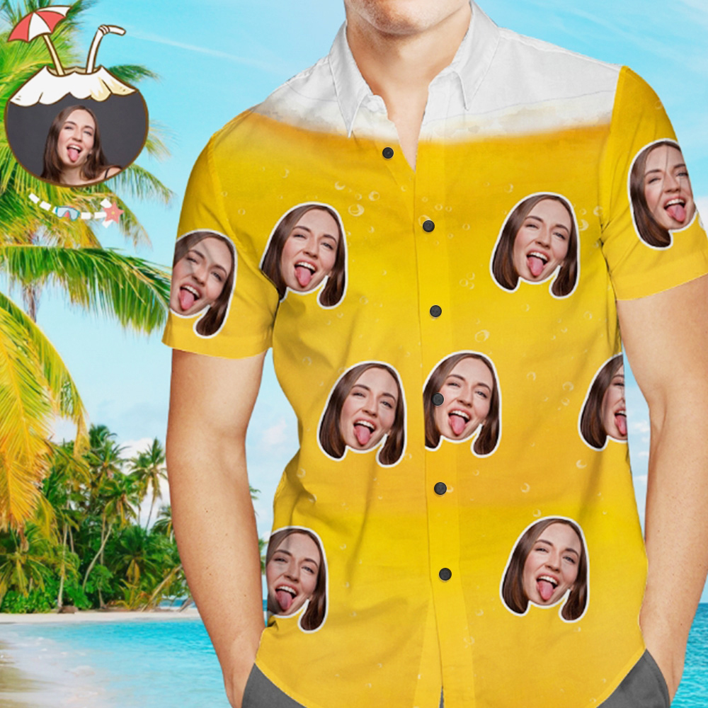 Chemise Hawaïenne De Bière De Visage Personnalisée Imprimé Intégral Pour Hommes