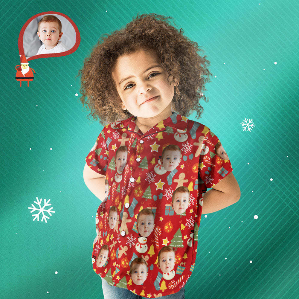 Chemise Visage Personnalisée Photo Personnalisée Chemise Hawaïenne Pour Enfant Cadeau Surprise De Noël - Joyeux Noël -