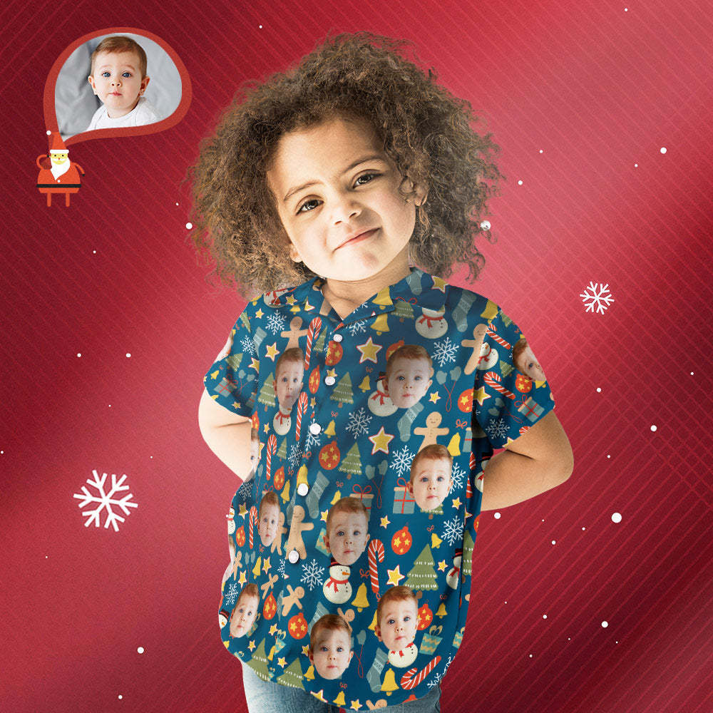Chemise Visage Personnalisée Photo Personnalisée Chemise Hawaïenne Pour Enfant Cadeau Surprise De Noël - Joyeux Noël -