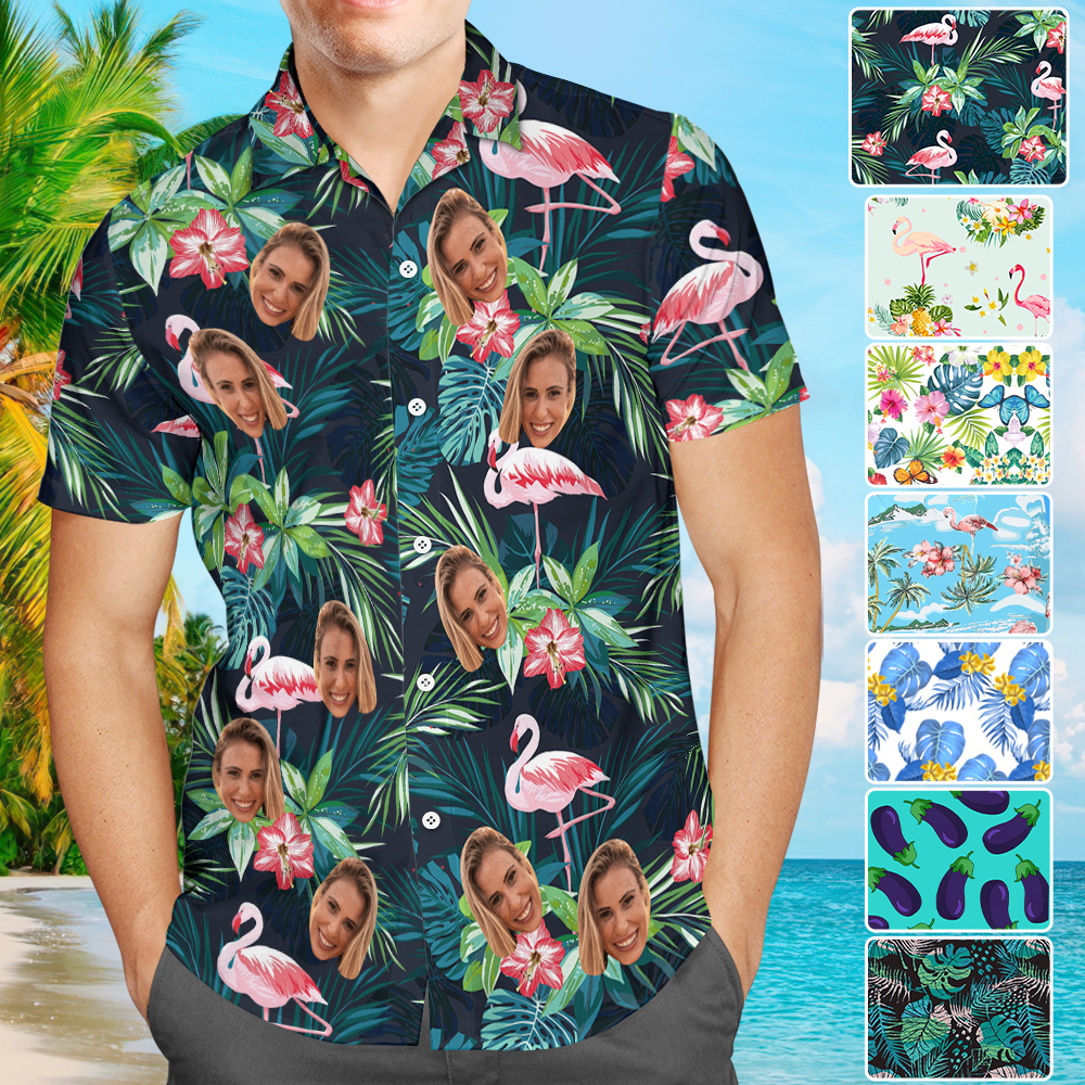 test Chemise Hawaïenne Personnalisée Pour Hommes, Impression Intégrale De Grandes Feuilles, Manches Courtes