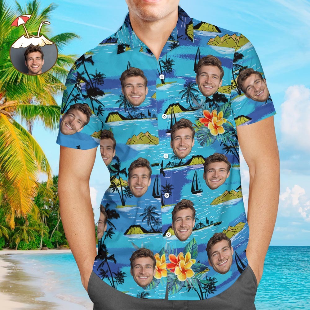 Cité du vice Visage personnalisé Style de plage d'été hawaïen Chemise à manches courtes Pour hommes