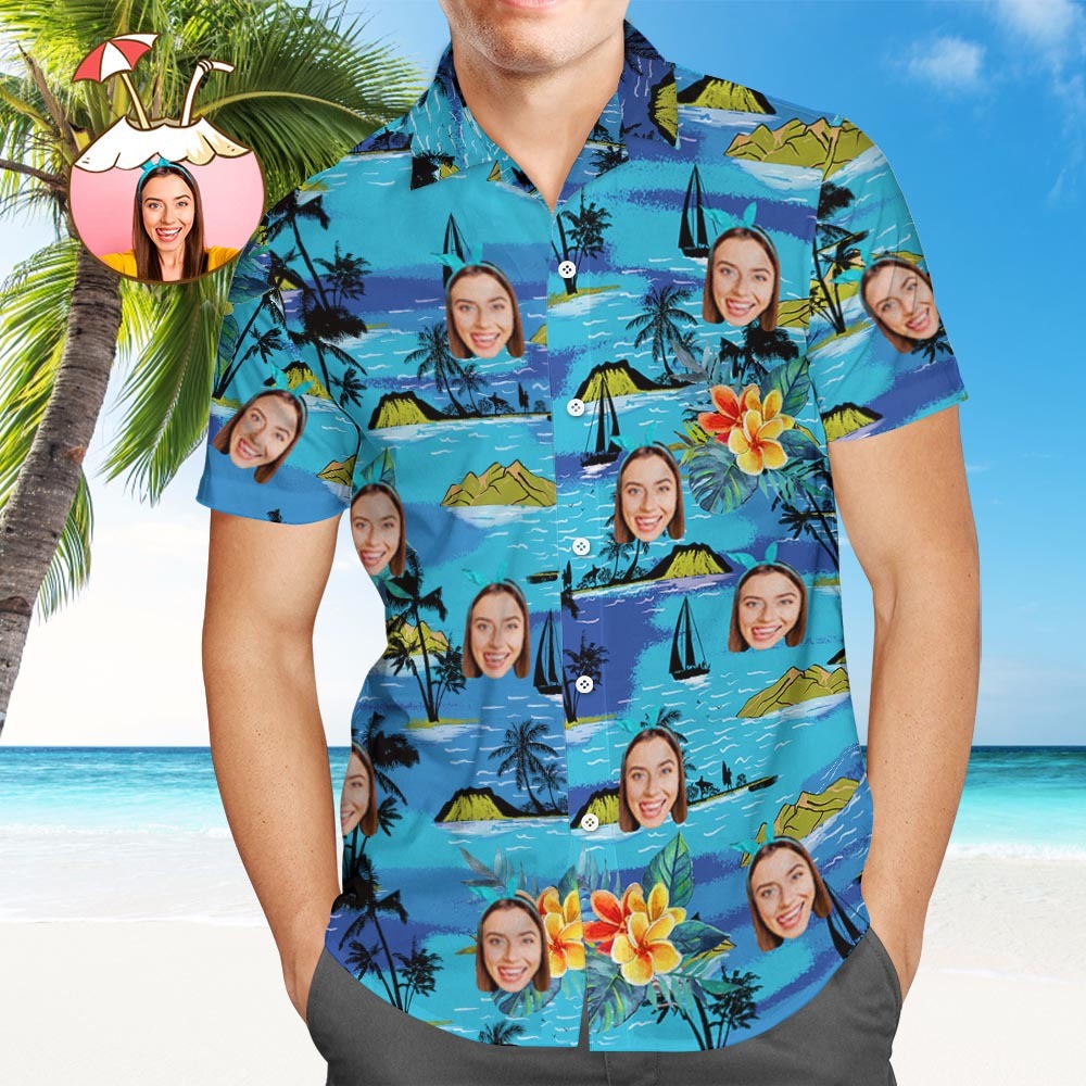 Cité du vice Visage personnalisé Style de plage d'été hawaïen Chemise à manches courtes Pour hommes