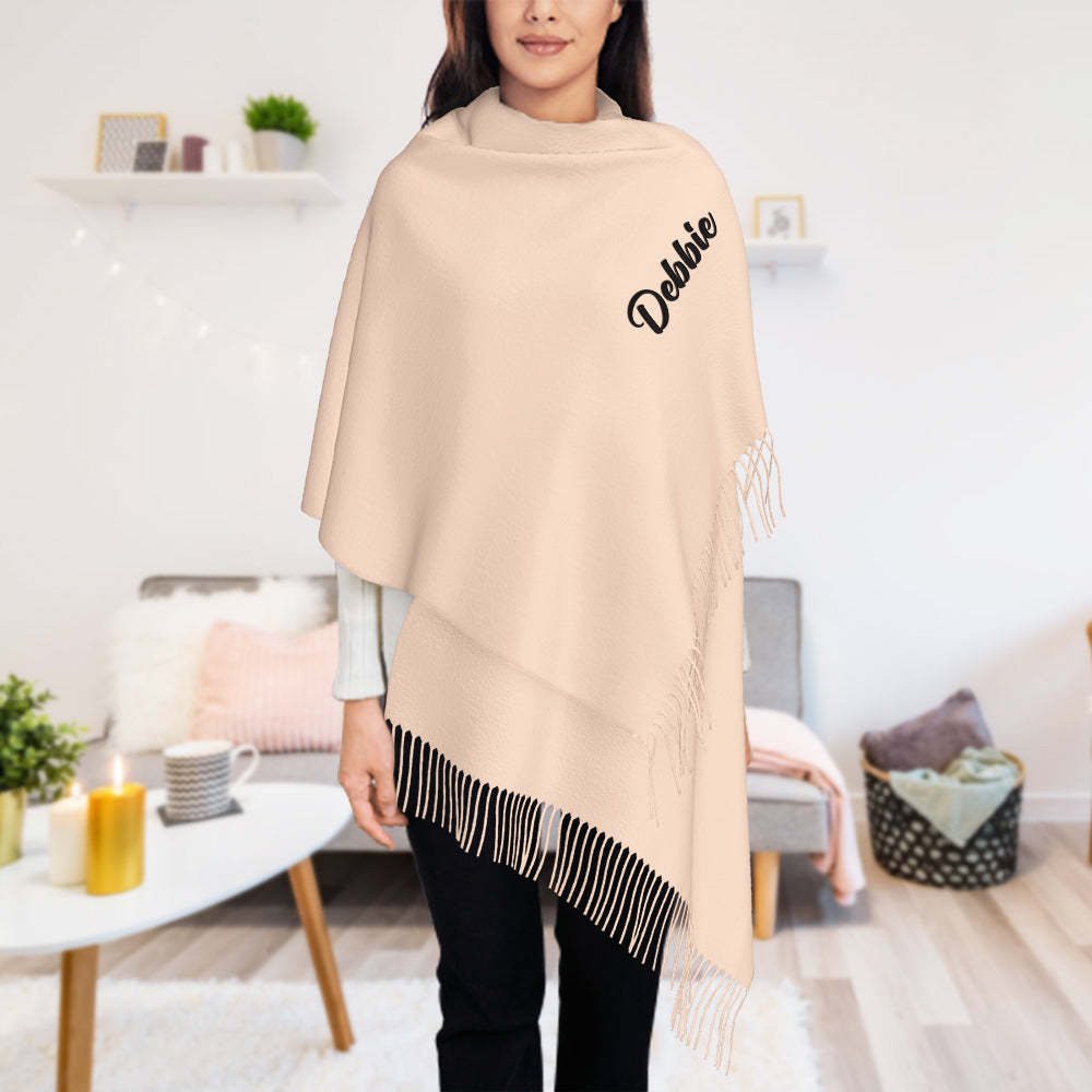 Custom Embroidery Scarf with Name Soft Warm Fringe Scarf Shawl Gift for Her -