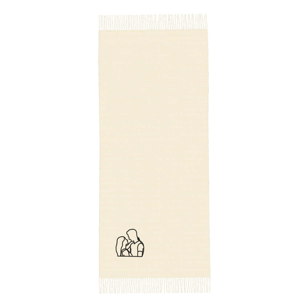 Personalized Embroidery Scarf Custom Line Drawing Scarf Warm Fringe Shawl Gift for Lovers -
