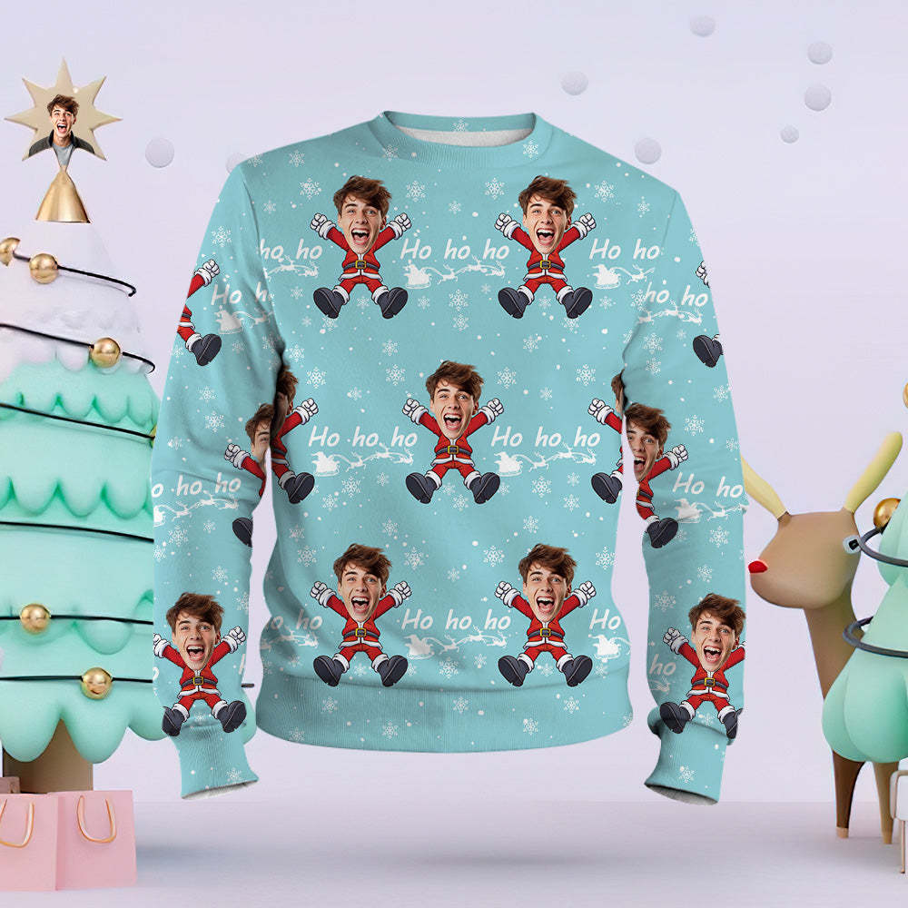 Sweat-shirt De Noël Unisexe Avec Visage Personnalisé, Décontracté, Imprimé Père Noël, Drôle, Chemise À Col Rond -